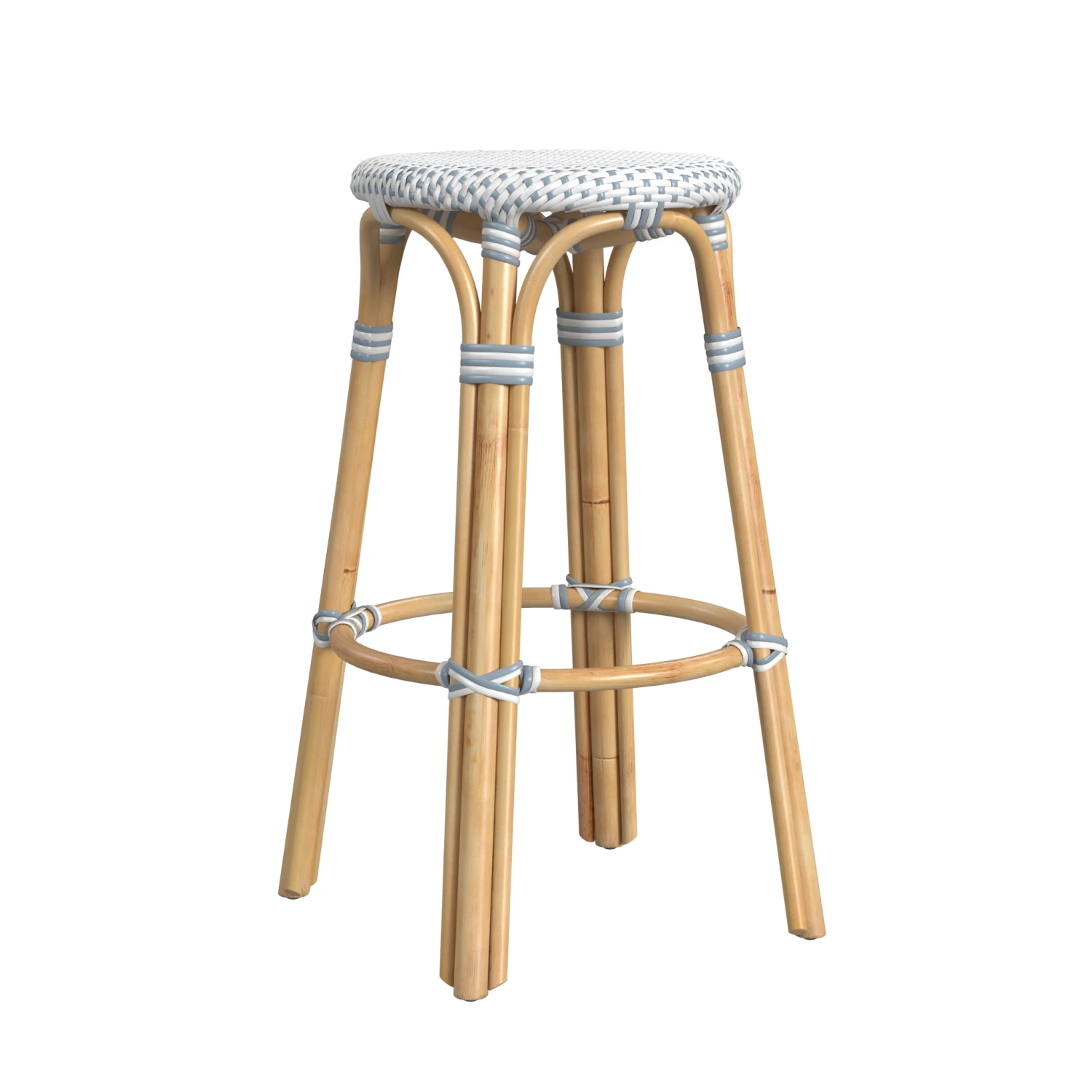 White And Sky Blue Rattan Frame Bar Stool 4 White And Sky Blue Rattan Frame Bar Stool - Image 4