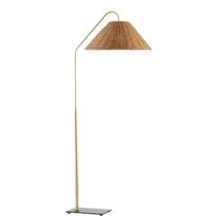Aged Brass Lauren Floor Lamp With Woven Rattan Shade