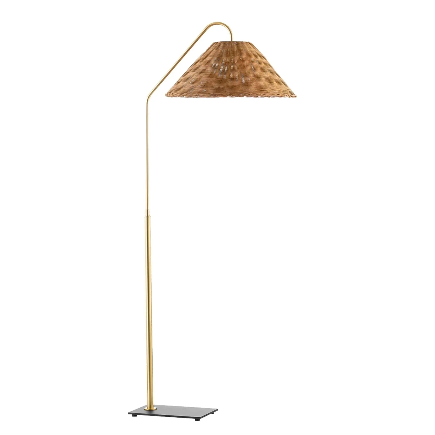 Aged Brass Lauren Floor Lamp With Woven Rattan Shade 1 Aged Brass Lauren Floor Lamp With Woven Rattan Shade