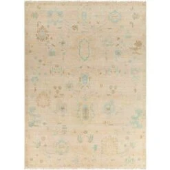 Antalya Beige With Blue Accents Wool Rug, Available In A Variety Of Sizes