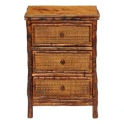 Antique Tortoise Three Drawer Woven Nightstand
