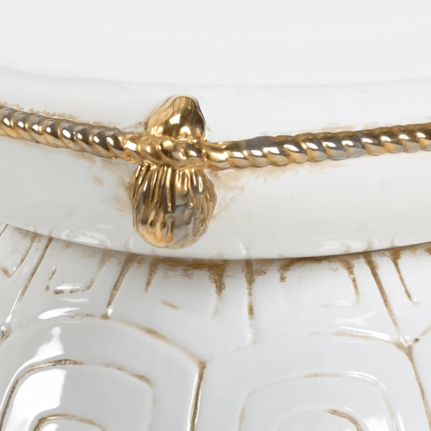 Antique White Glazed Ceramic Turtle Garden Seat With Gold Details 5 Antique White Glazed Ceramic Turtle Garden Seat With Gold Details - Image 5