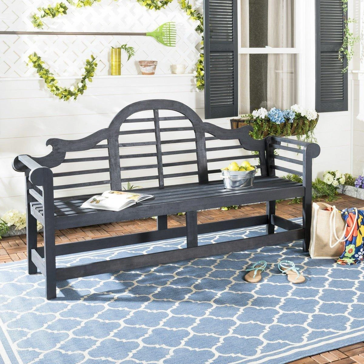 Safavieh Arched Garden Bench In Dark Slate Grey Finish 2 Safavieh Arched Garden Bench In Dark Slate Grey Finish - Image 2