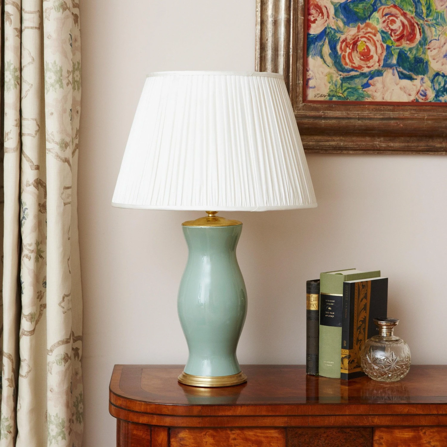 Artichoke Green Handblown Glass Lamp With Brass Accents 3 Artichoke Green Handblown Glass Lamp With Brass Accents - Image 3