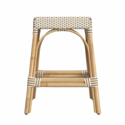 Beige & White Woven Counter Stool