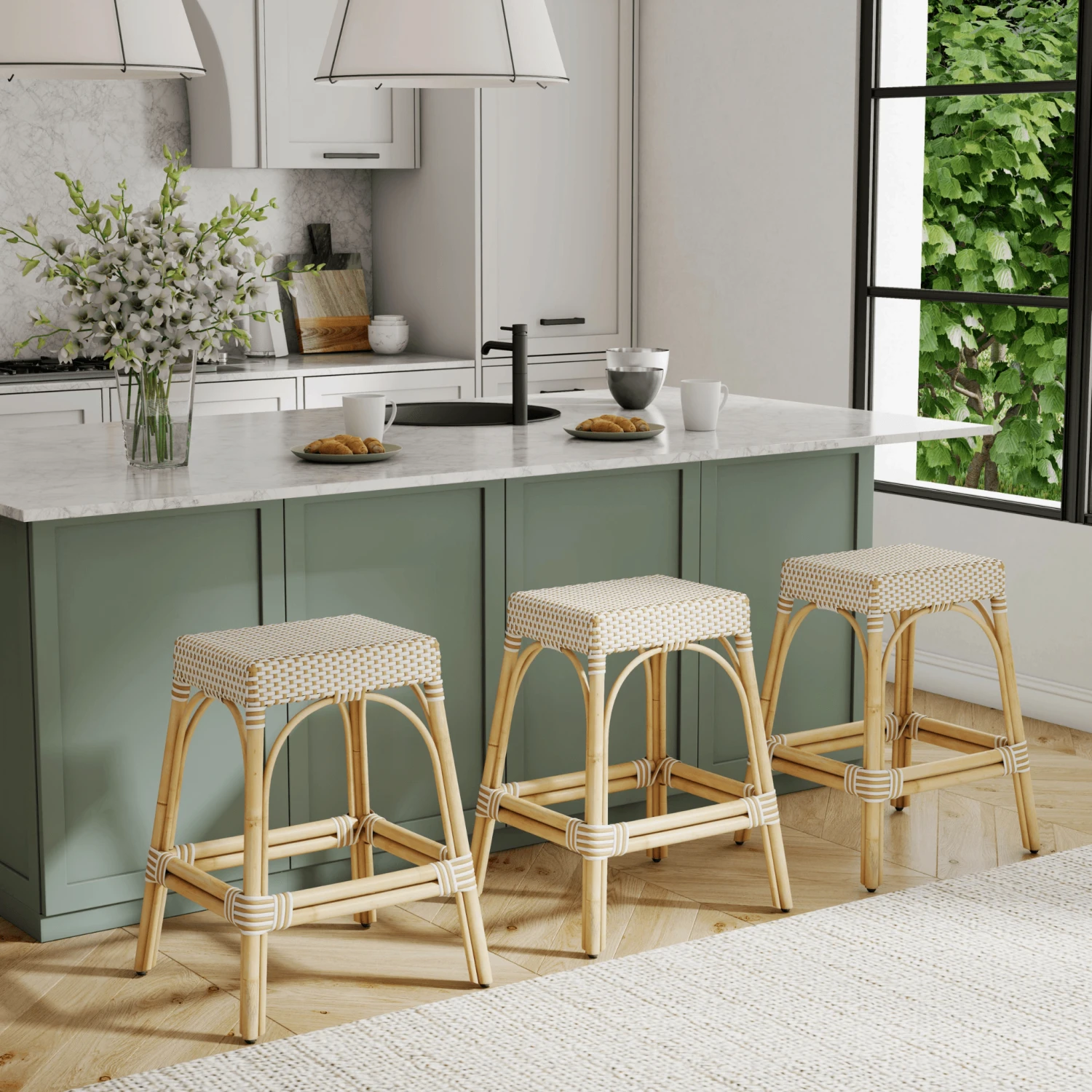 Beige & White Woven Counter Stool 2 Beige & White Woven Counter Stool - Image 2