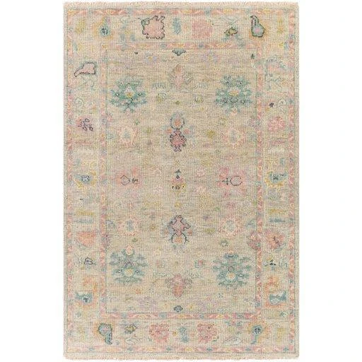 Biscayne Hand Knotted Pink, Beige & Sage Wool Area Rug -Available In A Variety Of Sizes 1 Biscayne Hand Knotted Pink, Beige & Sage Wool Area Rug -Available In A Variety Of Sizes