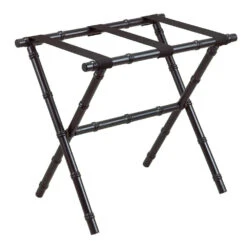 Black Bamboo Inspired Wood Luggage Rack With 3 Fine Black Nylon Straps