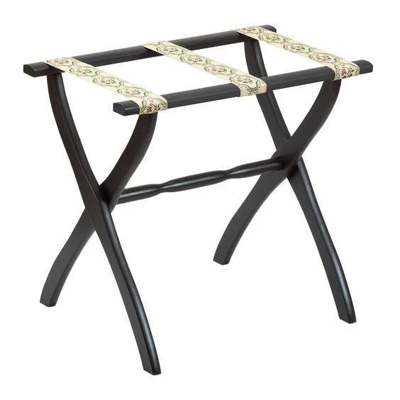 Black Contour Leg Wood Luggage Rack With 3 Petit Point Straps 1 Black Contour Leg Wood Luggage Rack With 3 Petit Point Straps
