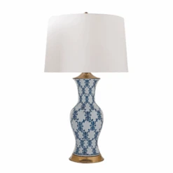 Blue & White Porcelain Longevity Lamp With Shade