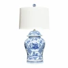 Blue & White Porcelain Temple Jar Lamp With Matching Porcelain Base