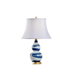 Blue And White Swirl Lamp With Bell Shade