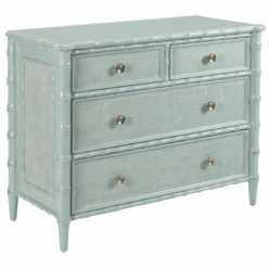 Blue Bamboo Four Drawer Chest With Woven Caning