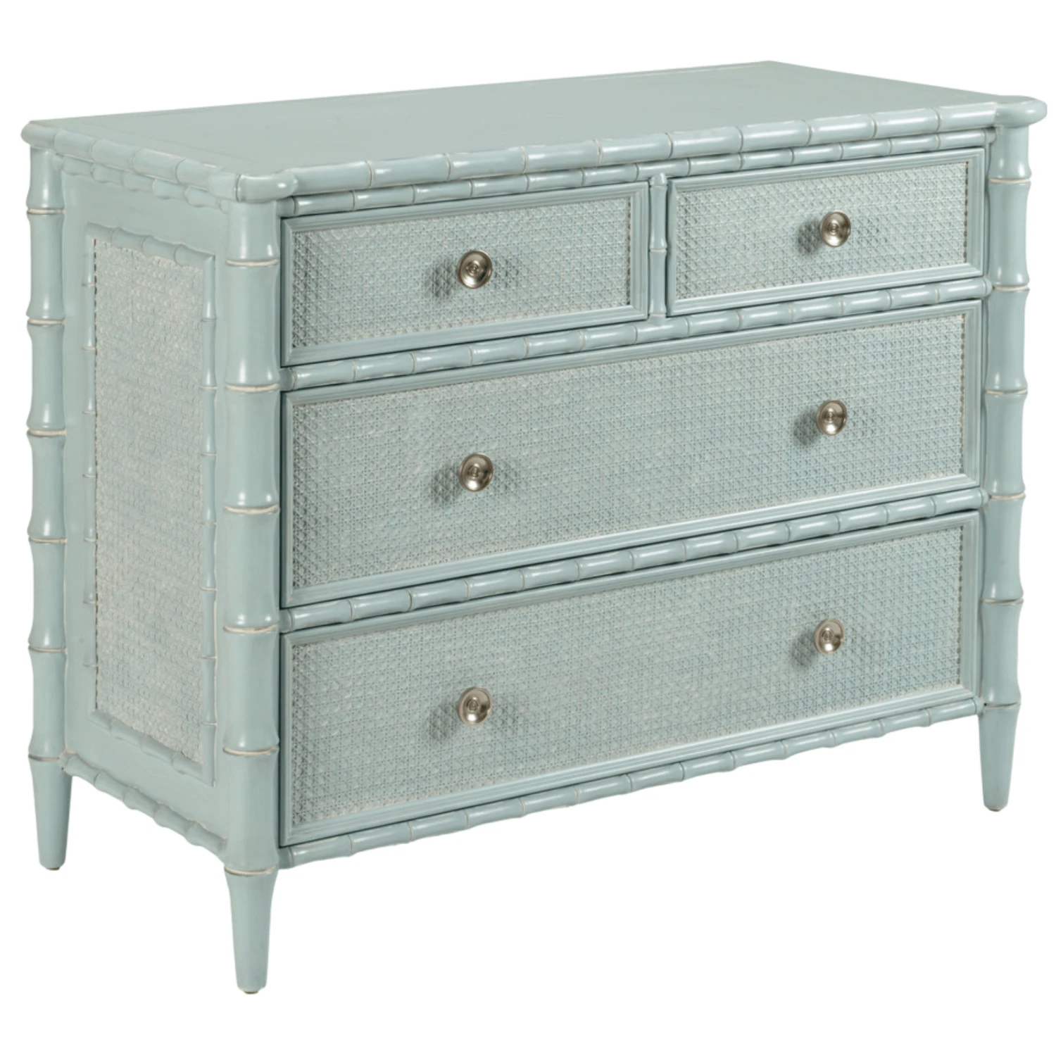 Blue Bamboo Four Drawer Chest With Woven Caning 1 Blue Bamboo Four Drawer Chest With Woven Caning