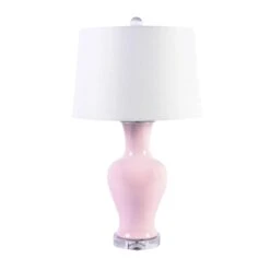Blush Pink Porcelain Fishtail Vase Table Lamp With Shade