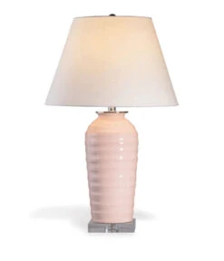 Blush Pink Porcelain Ribbed Table Lamp With Acrylic Base