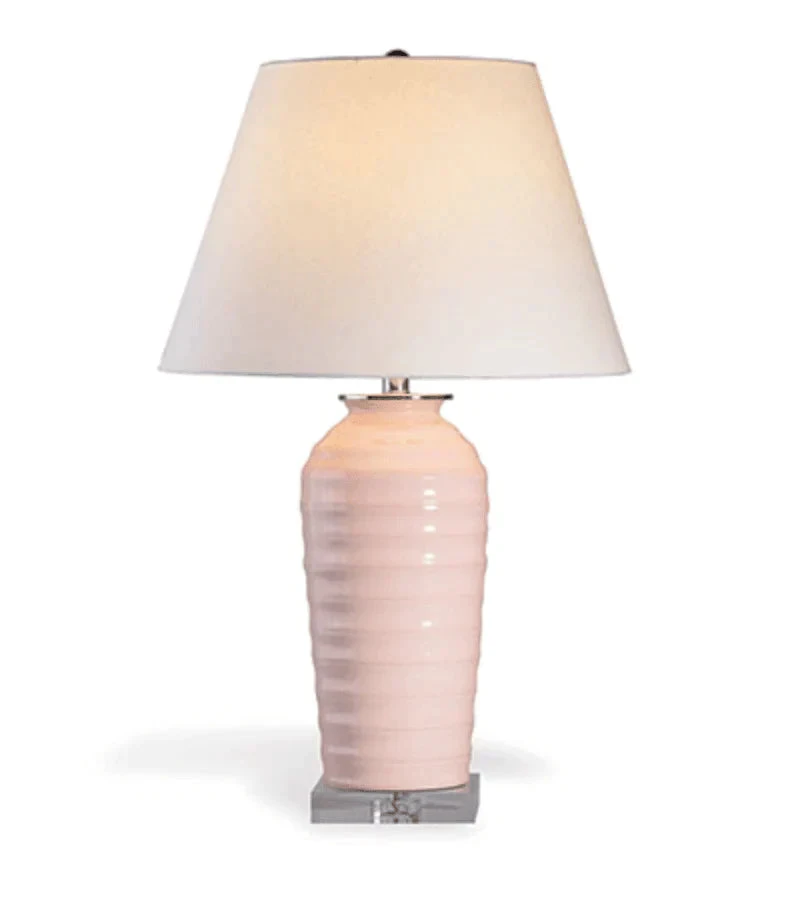 Blush Pink Porcelain Ribbed Table Lamp With Acrylic Base 1 Blush Pink Porcelain Ribbed Table Lamp With Acrylic Base
