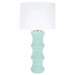 Celadon Ceramic Lamp With White Linen Shade