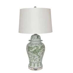 Celadon Dragon Motif Porcelain Temple Jar Table Lamp