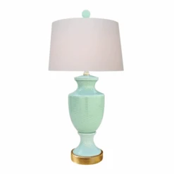 Celadon Porcelain Vase Lamp With Gold Leaf Base