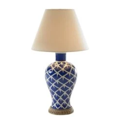 Chicken Feather Ceramic Lamp In Blue & White