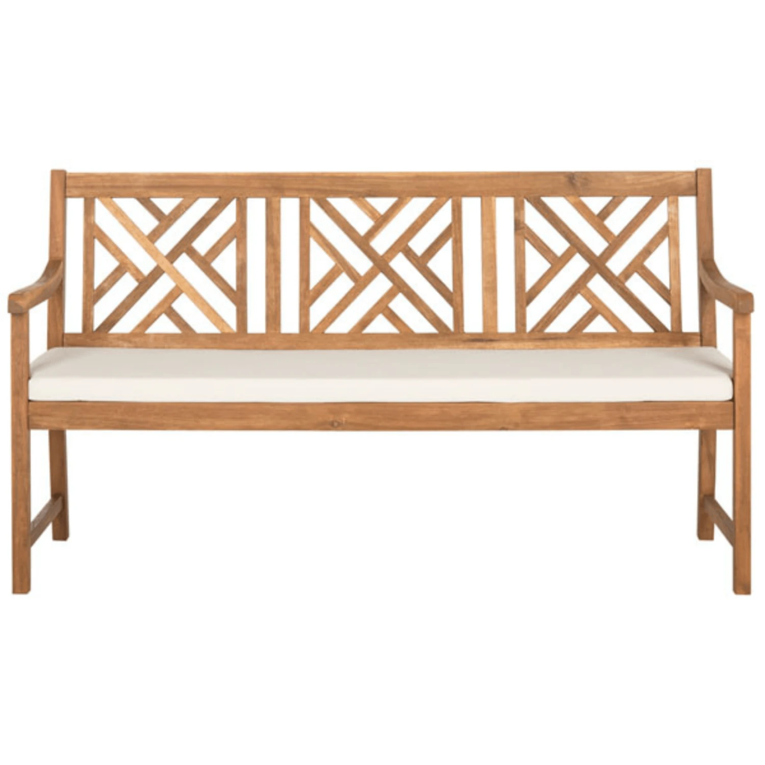 Safavieh Classic Geometric Trellis Style Bradford 3 Seat Bench In Teak Brown Finish 1 Safavieh Classic Geometric Trellis Style Bradford 3 Seat Bench In Teak Brown Finish