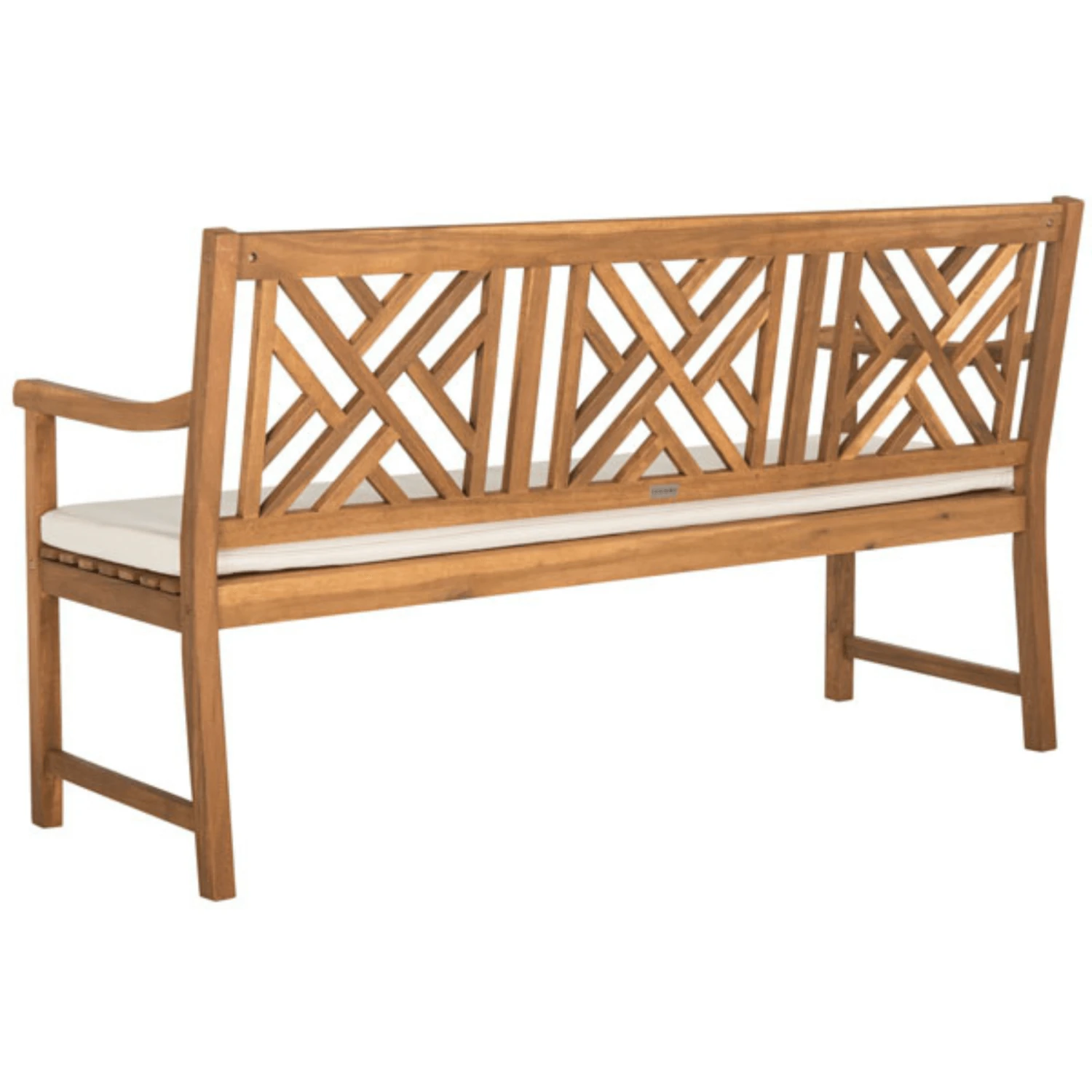 Safavieh Classic Geometric Trellis Style Bradford 3 Seat Bench In Teak Brown Finish 4 Safavieh Classic Geometric Trellis Style Bradford 3 Seat Bench In Teak Brown Finish - Image 4