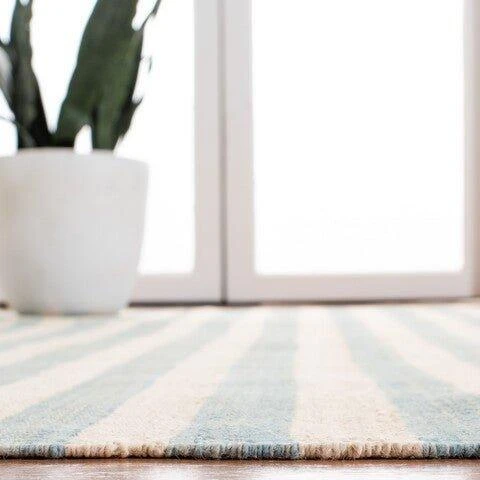 Safavieh Coastal Sky Blue & Cream White Striped Wool Area Rug 2 Safavieh Coastal Sky Blue & Cream White Striped Wool Area Rug - Image 2