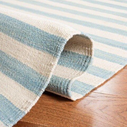 Safavieh Coastal Sky Blue & Cream White Striped Wool Area Rug 5 Safavieh Coastal Sky Blue & Cream White Striped Wool Area Rug - Image 5