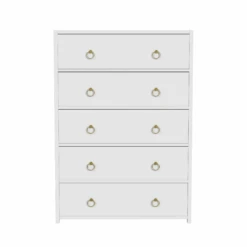 Contemporary White Five Drawer Wood Dresser