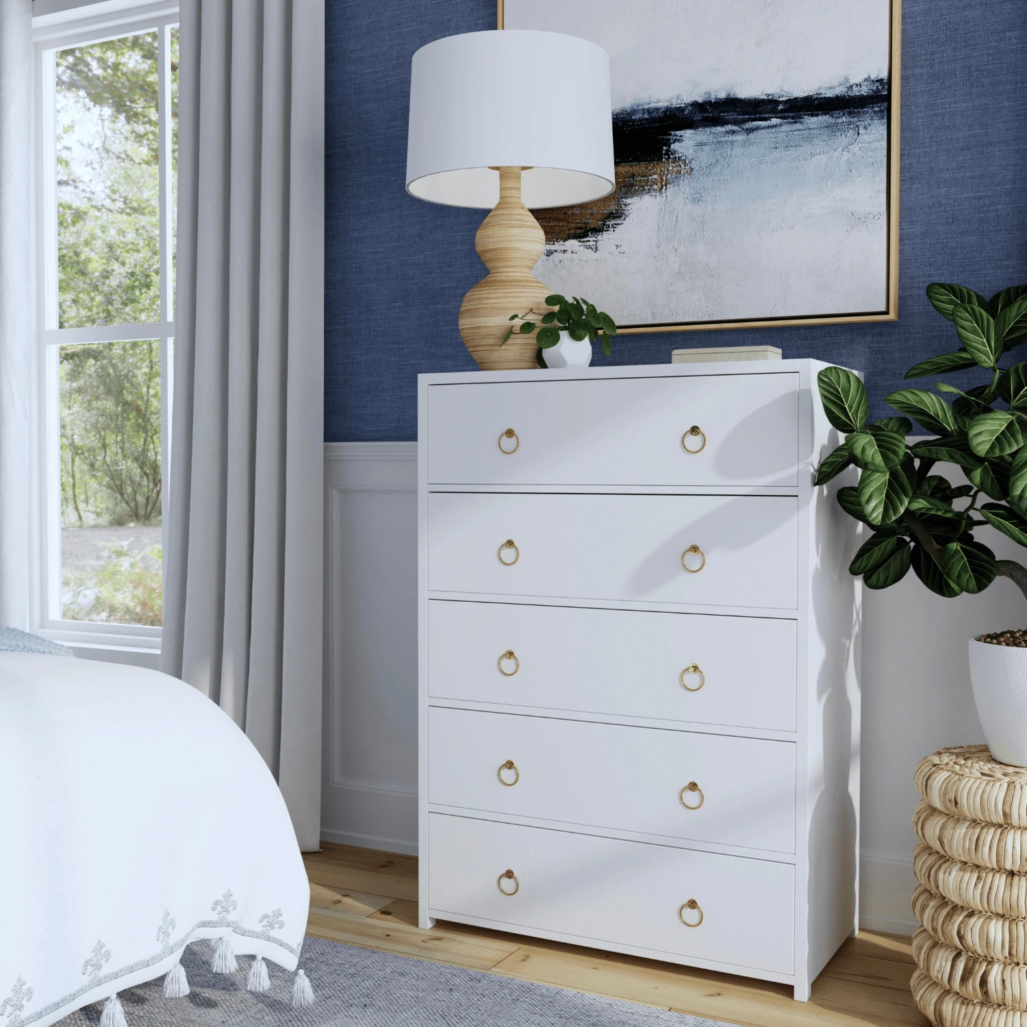 Contemporary White Five Drawer Wood Dresser 2 Contemporary White Five Drawer Wood Dresser - Image 2