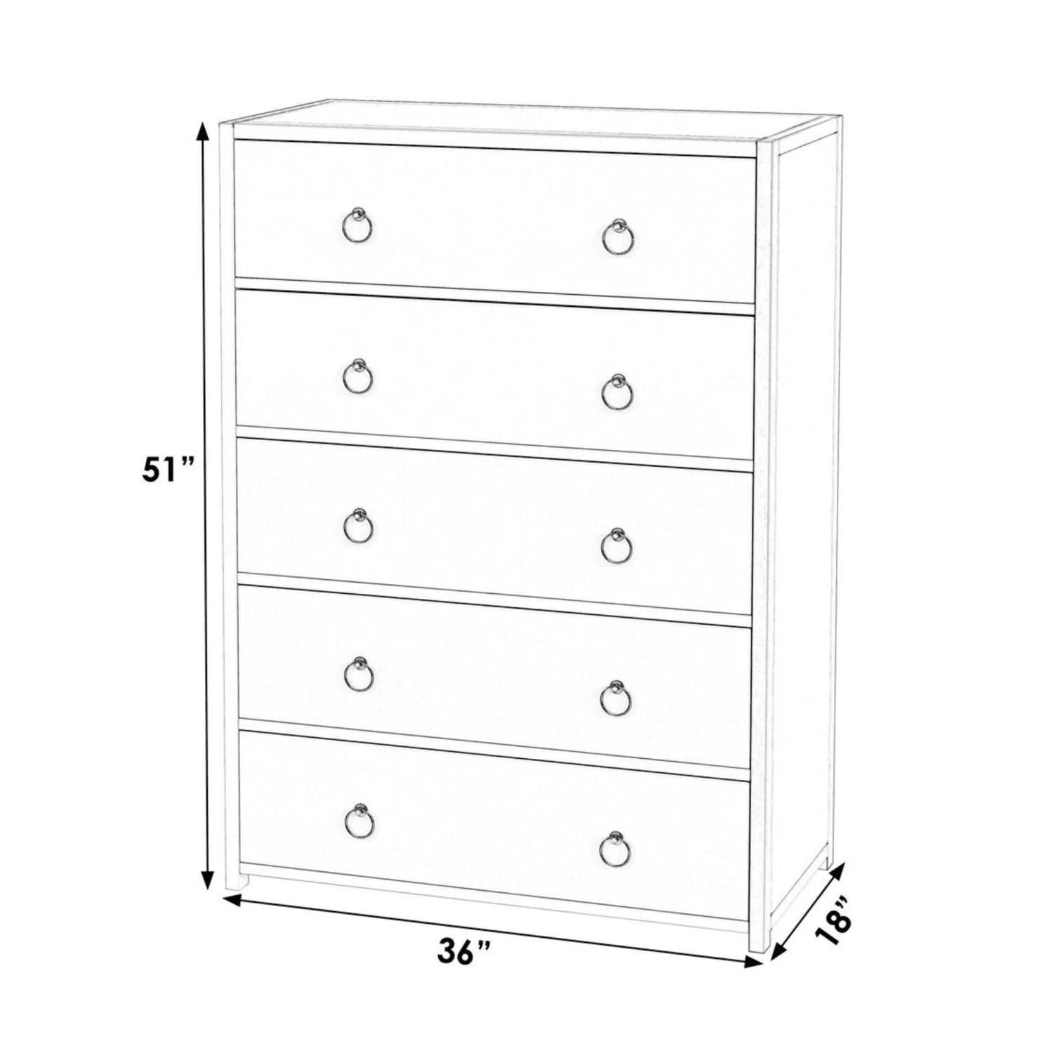 Contemporary White Five Drawer Wood Dresser 4 Contemporary White Five Drawer Wood Dresser - Image 4