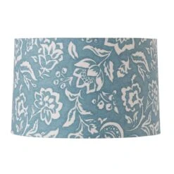 Cottage Blue Large Drum Lamp Shade With White Floral Design