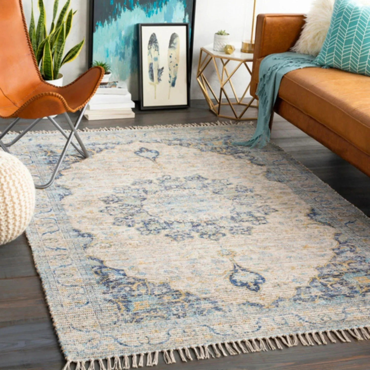Coventry Blue And Beige Area Rug With Tassel Fringe - Available In A Variety Of Sizes 2 Coventry Blue And Beige Area Rug With Tassel Fringe - Available In A Variety Of Sizes - Image 2