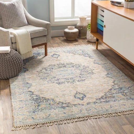 Coventry Blue And Beige Area Rug With Tassel Fringe - Available In A Variety Of Sizes 3 Coventry Blue And Beige Area Rug With Tassel Fringe - Available In A Variety Of Sizes - Image 3