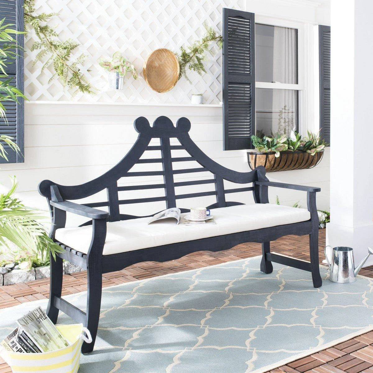 Safavieh Dark Slate Grey Classic Curved Garden Bench 2 Safavieh Dark Slate Grey Classic Curved Garden Bench - Image 2