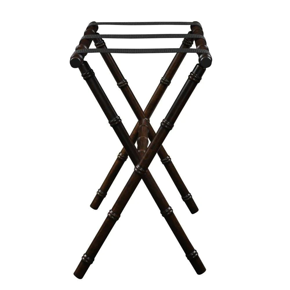 Dark Walnut Bamboo Inspired Wood Luggage Rack With 3 Black Nylon Straps 2 Dark Walnut Bamboo Inspired Wood Luggage Rack With 3 Black Nylon Straps - Image 2