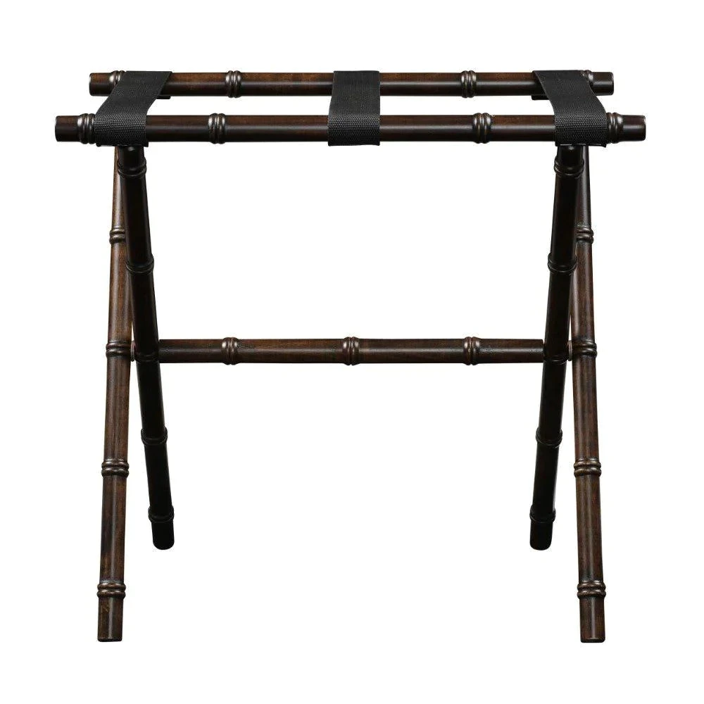 Dark Walnut Bamboo Inspired Wood Luggage Rack With 3 Black Nylon Straps 4 Dark Walnut Bamboo Inspired Wood Luggage Rack With 3 Black Nylon Straps - Image 4