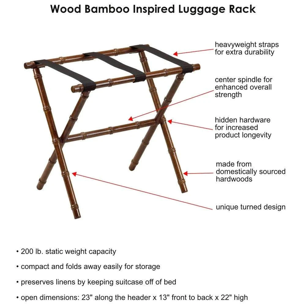 Dark Walnut Bamboo Inspired Wood Luggage Rack With 3 Black Nylon Straps 5 Dark Walnut Bamboo Inspired Wood Luggage Rack With 3 Black Nylon Straps - Image 5