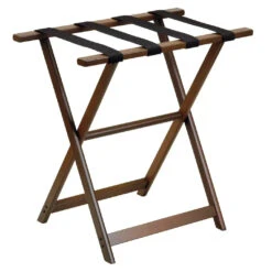 Dark Walnut Tall Wood Luggage Rack With 4 Black Nylon Straps
