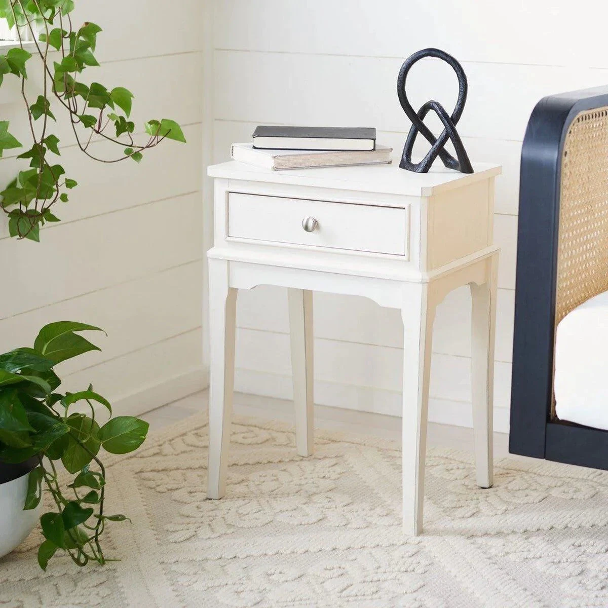 Safavieh Distressed White One Drawer Side Table 2 Safavieh Distressed White One Drawer Side Table - Image 2