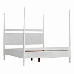 Eastern King Size Four Poster Panel Style Bed With White Wash Finish