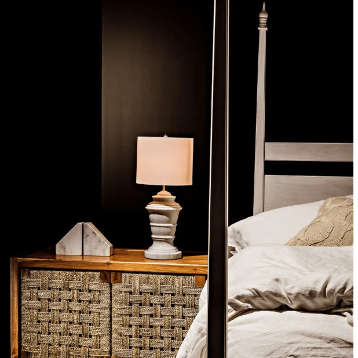 Eastern King Size Four Poster Panel Style Bed With White Wash Finish 2 Eastern King Size Four Poster Panel Style Bed With White Wash Finish - Image 2