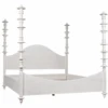 Eastern King Size Four Poster Variegated Mahogany Disc Accented Bed With White Wash Finish