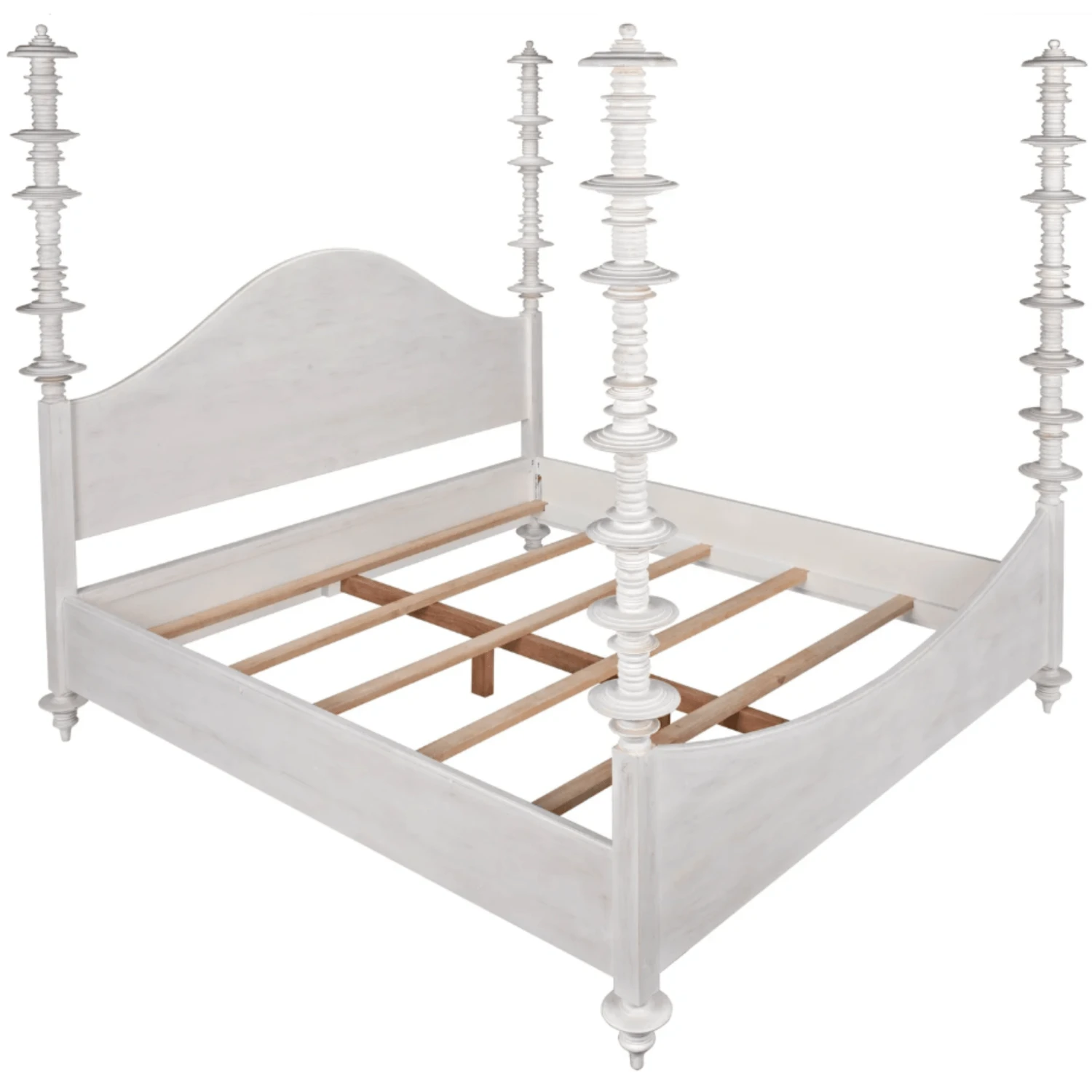 Eastern King Size Four Poster Variegated Mahogany Disc Accented Bed With White Wash Finish 3 Eastern King Size Four Poster Variegated Mahogany Disc Accented Bed With White Wash Finish - Image 3