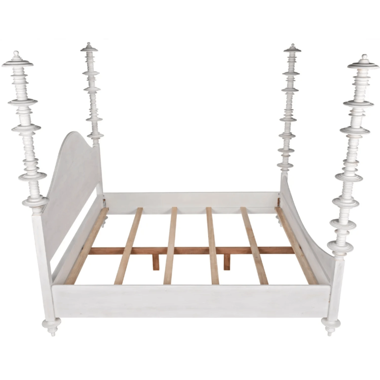 Eastern King Size Four Poster Variegated Mahogany Disc Accented Bed With White Wash Finish 4 Eastern King Size Four Poster Variegated Mahogany Disc Accented Bed With White Wash Finish - Image 4