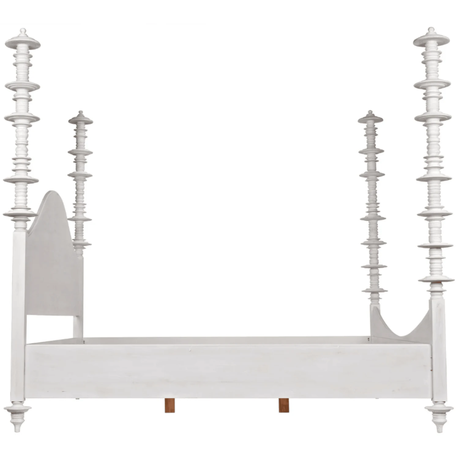 Eastern King Size Four Poster Variegated Mahogany Disc Accented Bed With White Wash Finish 6 Eastern King Size Four Poster Variegated Mahogany Disc Accented Bed With White Wash Finish - Image 6