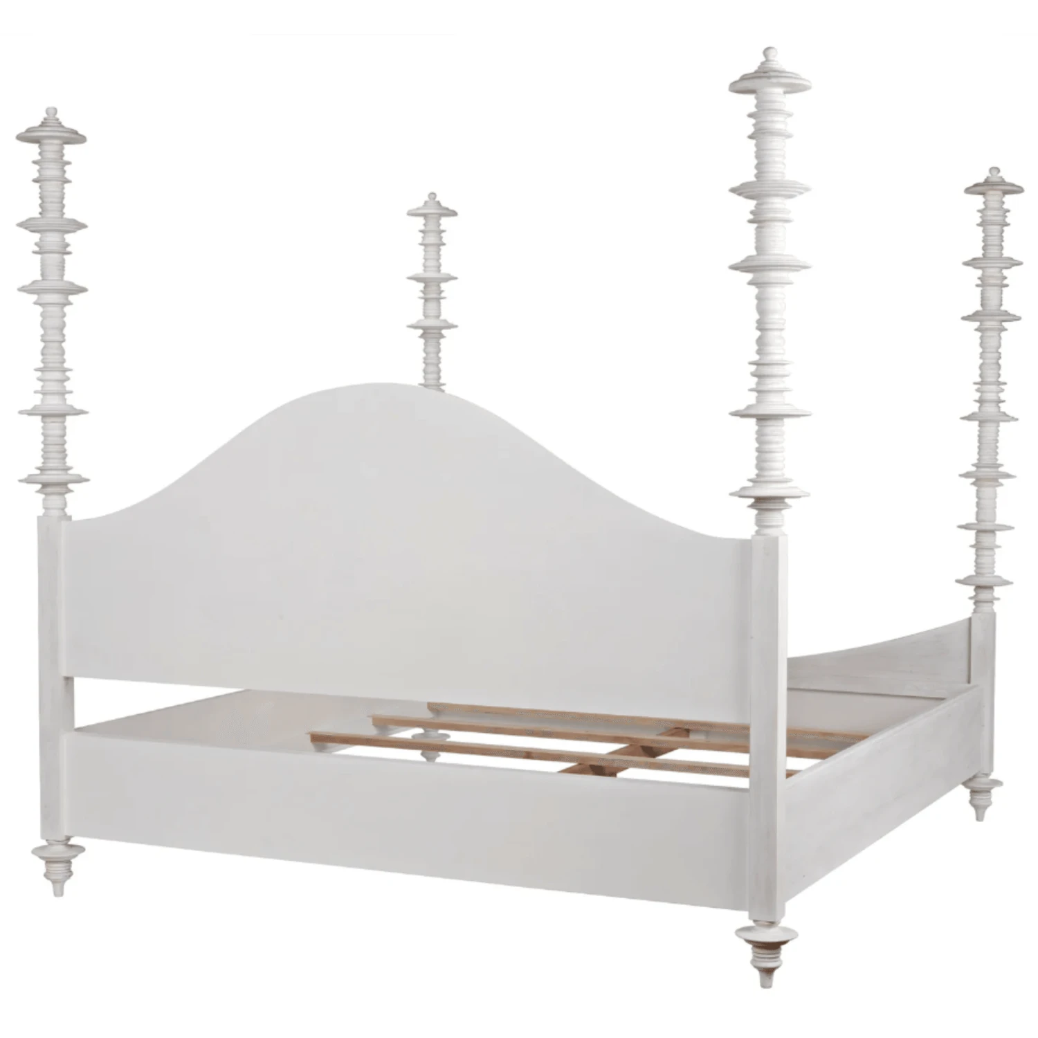 Eastern King Size Four Poster Variegated Mahogany Disc Accented Bed With White Wash Finish 7 Eastern King Size Four Poster Variegated Mahogany Disc Accented Bed With White Wash Finish - Image 7
