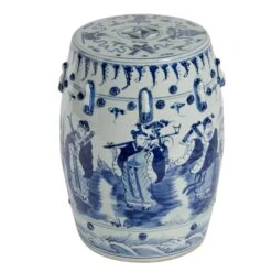 Eight Immortals Motif Blue And White Porcelain Garden Stool