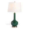 Emerald Green Glazed Round Porcelain Table Lamp With Aged Brass Hardware